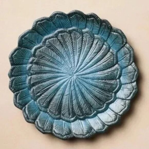 John Derian 1pc Stoneware Feather Salad Plate in Blue - Picture 1 of 11